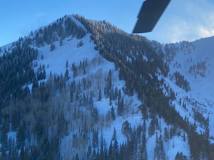 An aerial view of the deadly avalanche site in Millcreek Canyon, Utah, Feb. 6, 2021.
