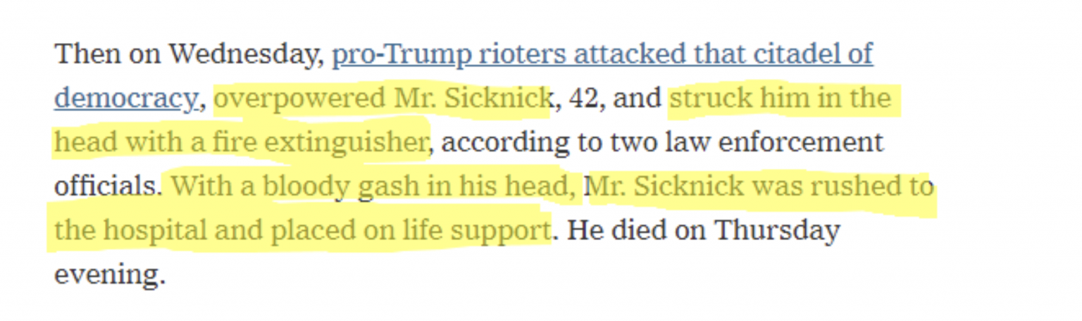 sicknick story capitol police new york times propaganda