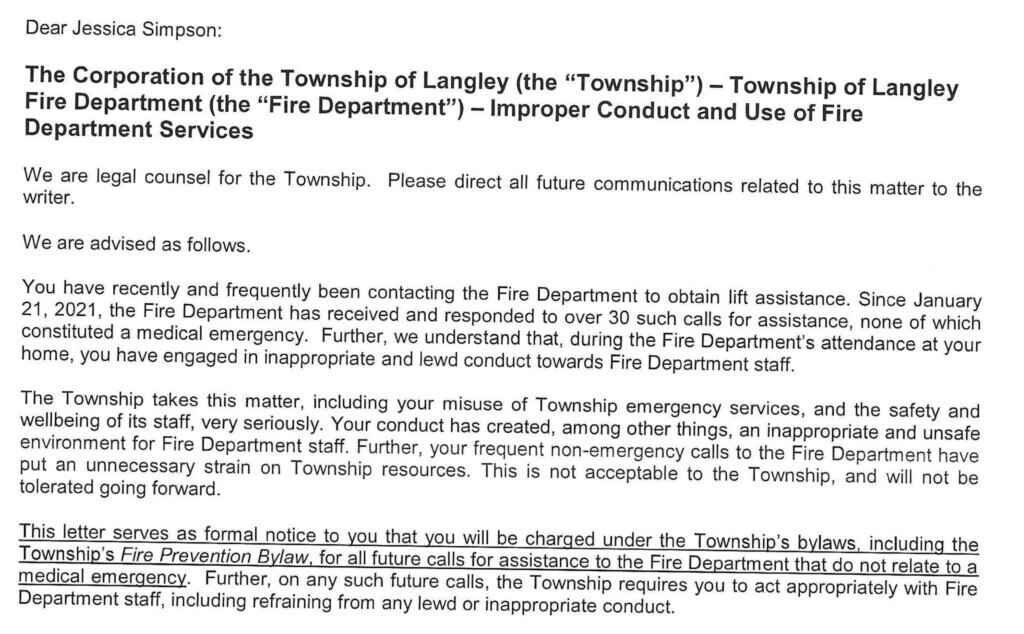 Click to enlarge jessica yaniv fire department letter