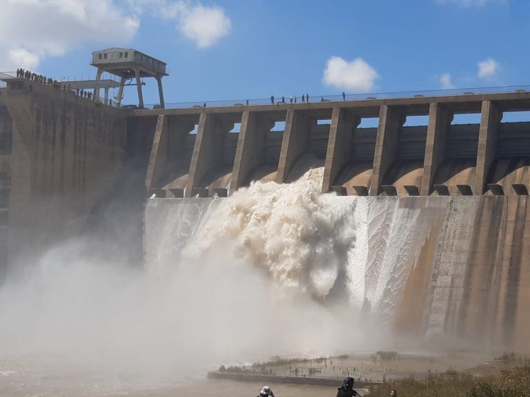 The flood gates of the Vaal Dam near Johannesburg South Africa were opened on 11 February, 2021 after days of heavy rain.