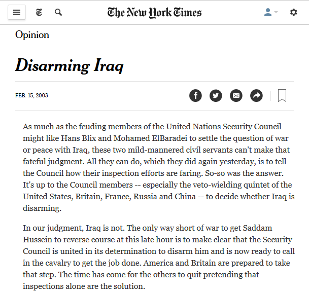 new york times iraq invasion