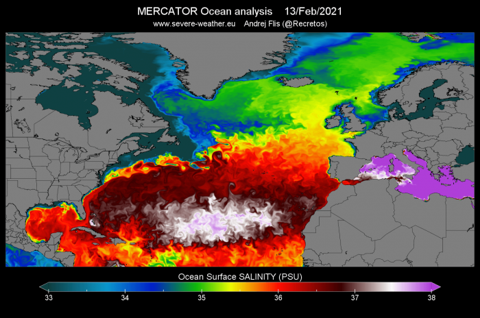 so as the water cools, it sinks in the far North Atlantic