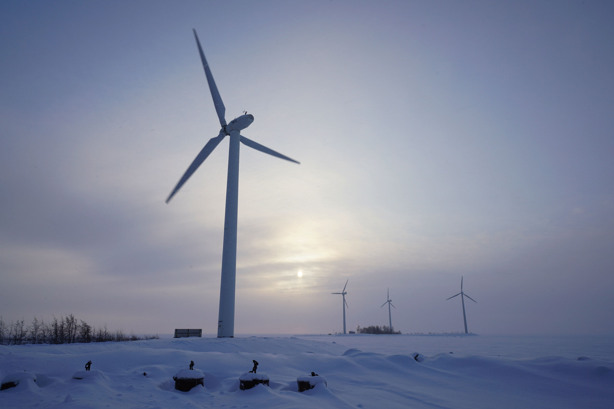 Click to enlarge wind turbines winter snow
