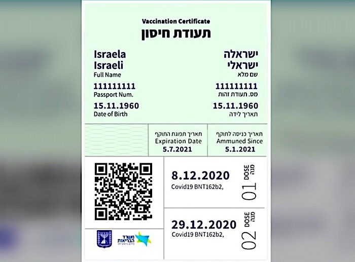 Click to enlarge Israeli vaccine certificate