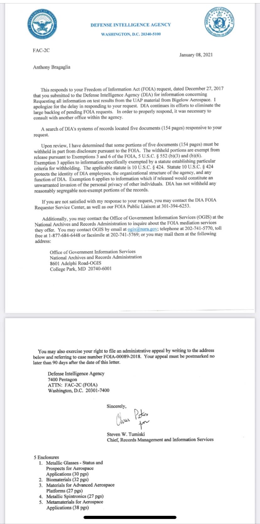 Click to enlarge Defense Intelligence Agency response