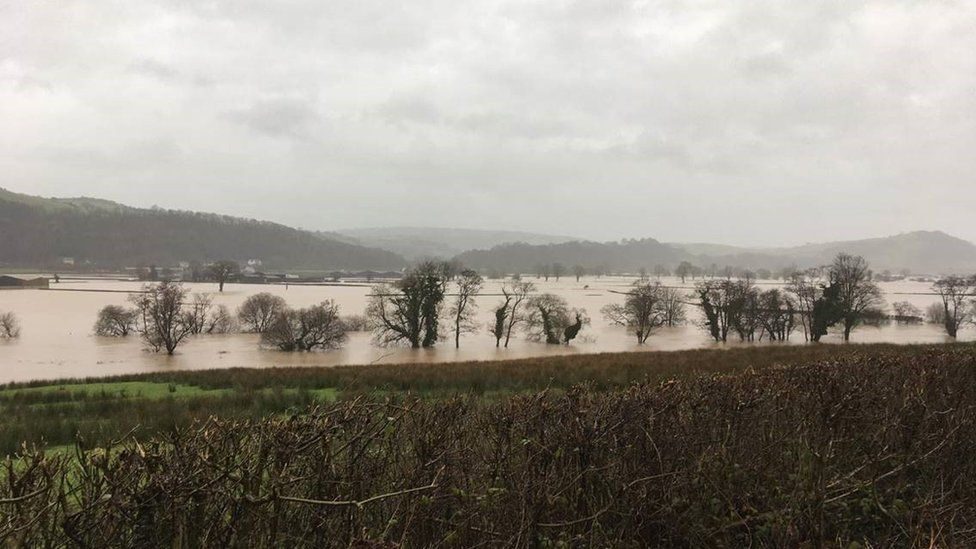 Parts of the Tywi Valley, near Capel Dewi in Carmarthenshire, were flooded