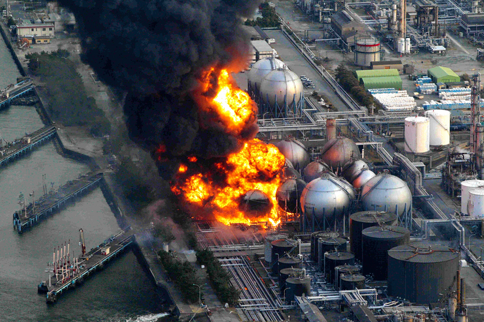 Natural gas storage tanks burn
