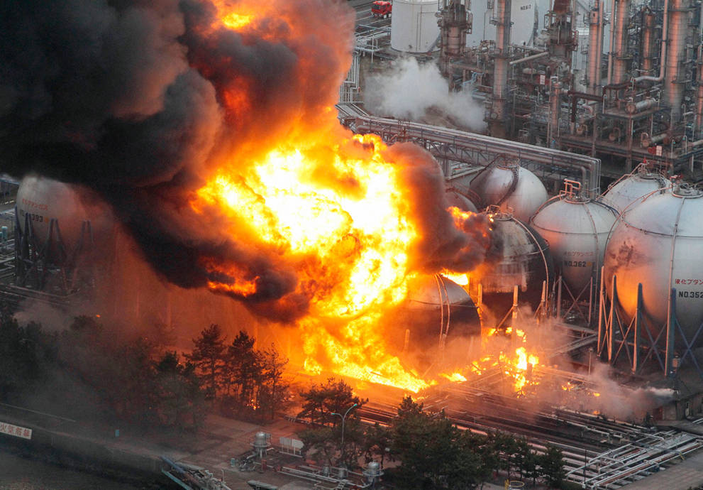Natural gas storage tanks burn