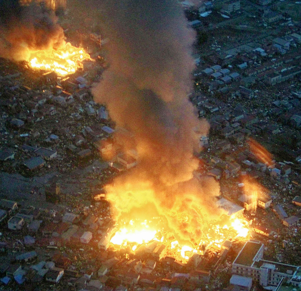 Buildings burn