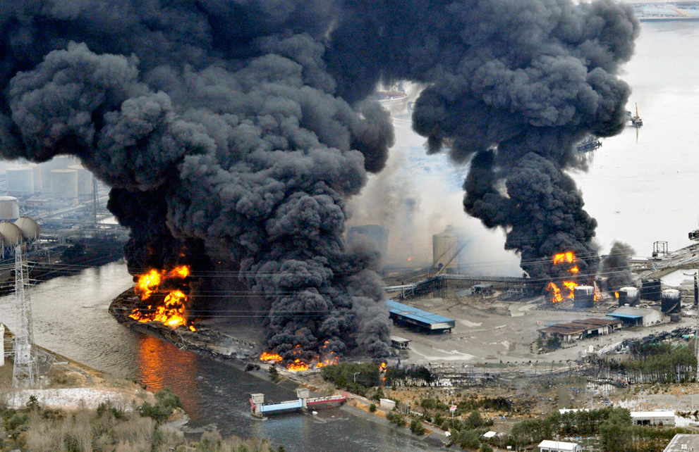 A factory facility burns