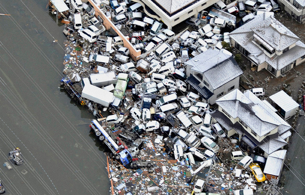 A large number of cars swept