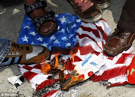 students burning flag