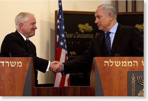 Click to enlarge Robert Gates, Benjamin Netanyahu