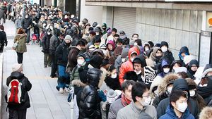 People queue for hours in downtown Sendai