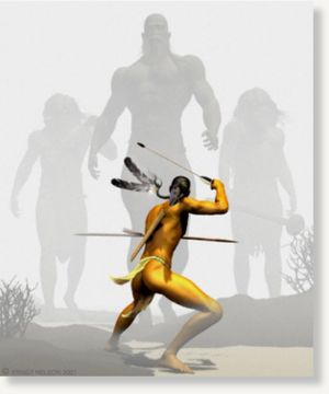 Indian confronts red-haired giants