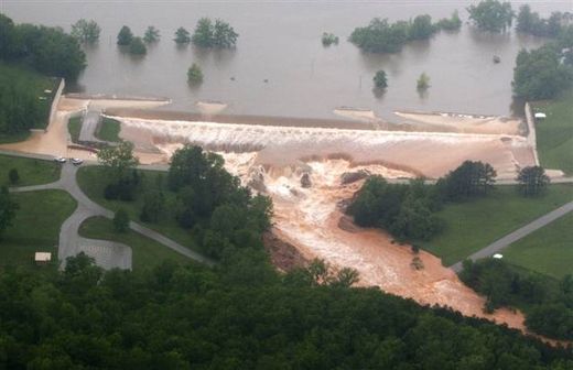 Water breaches levee