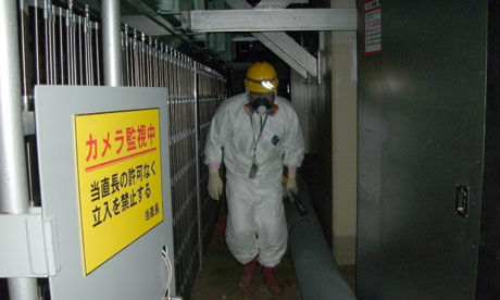 A worker inside the No 1 reactor building