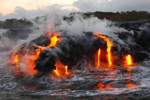Hot lava spills into the sea