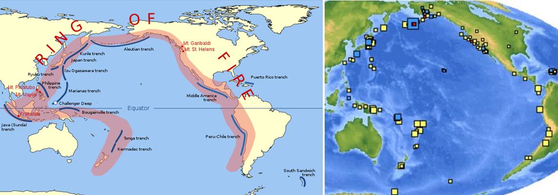 Pacific Ring of Fire and the earthquakes from the last 7 days