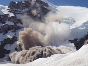 A large rock/snow slide-Mount Rainier