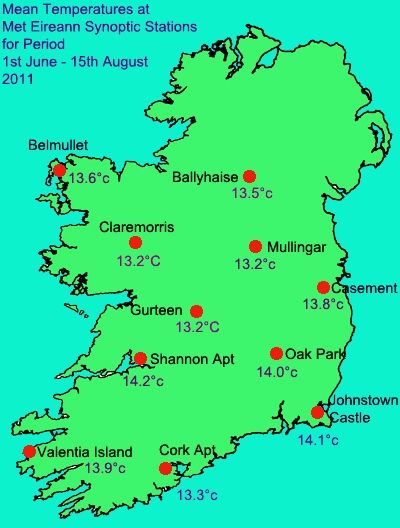 Click to enlarge Ireland summer weather map