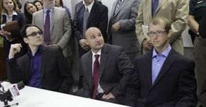  Damien Echols, left, Jessie Misskelley, Jr., center, and Jason Baldwin at a news conference in Jonesboro, Ark