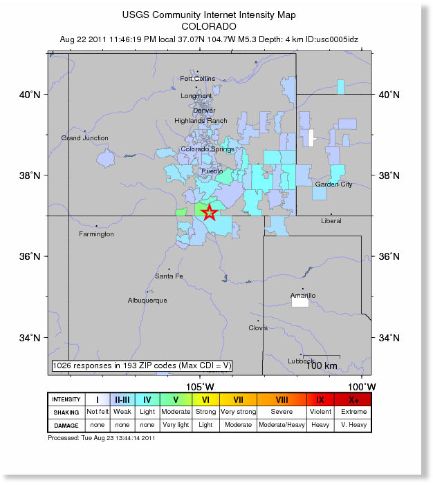 US Colorado Earthquake Magnitude 4.6, followed by Magnitude 5.3