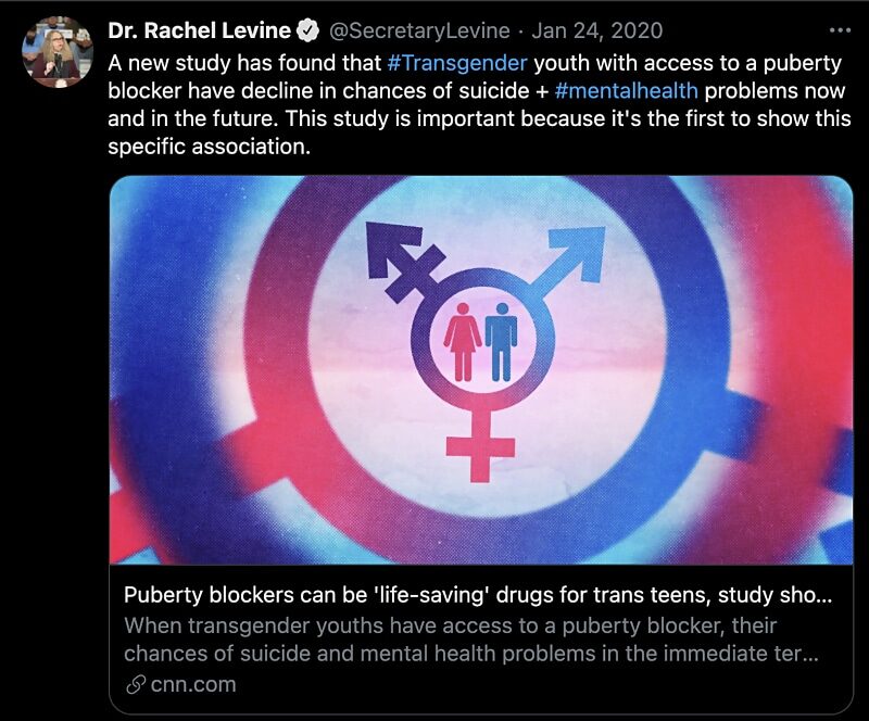 Click to enlarge rachel levin tweet puberty blockers kids trans