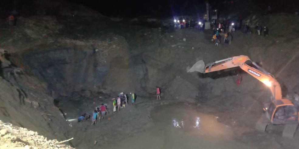 Heavy rain caused a landslide at an illegal mine