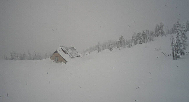 Paradise Ranger Station near the Jackson Visitors Center sits under nearly 19 feet of snow.