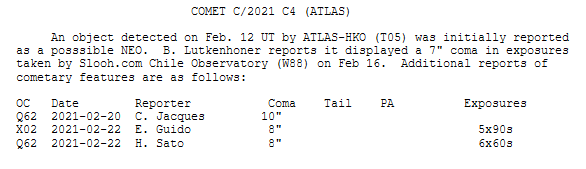 Click to enlarge Comet C/2021 C4 Details