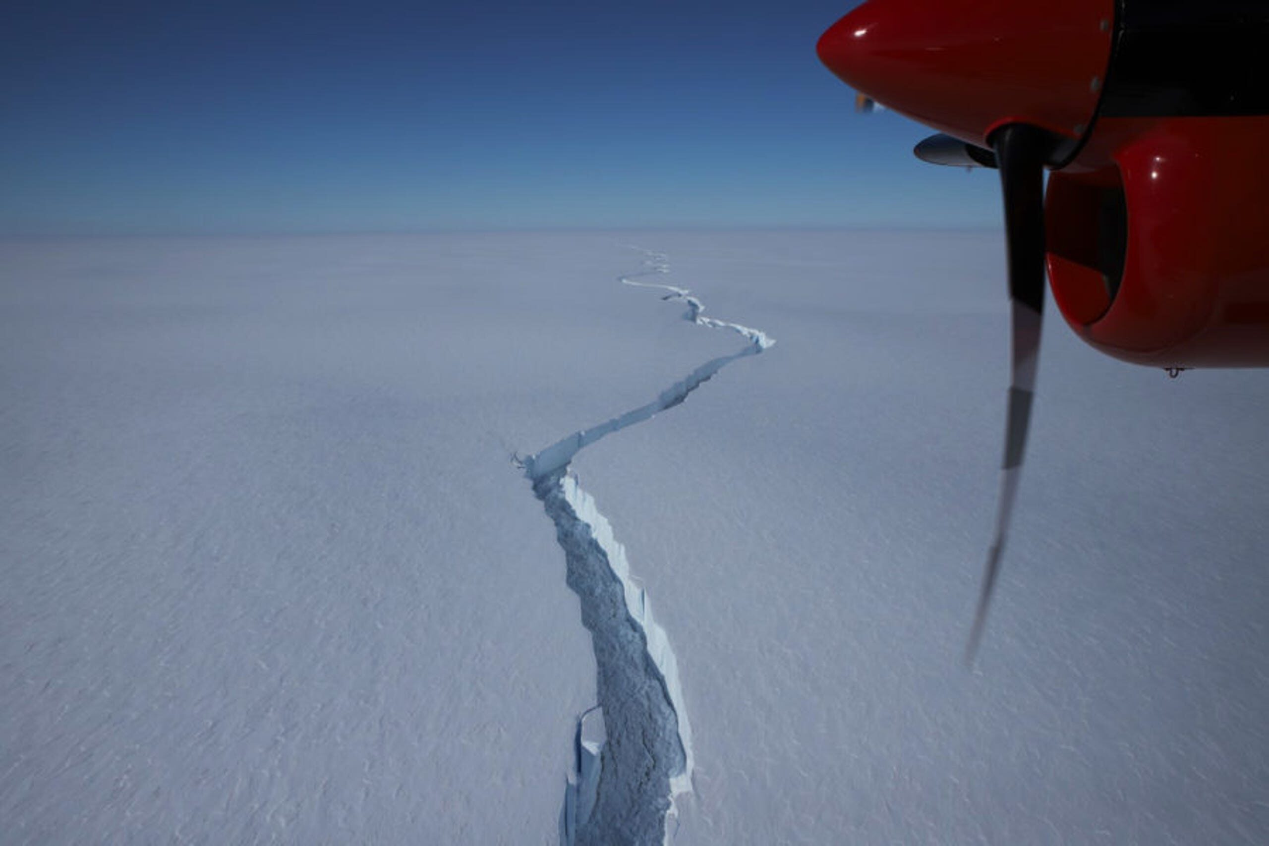 Click to enlarge The iceberg started to crack off of Antarctica's Brunt Ice Shelf