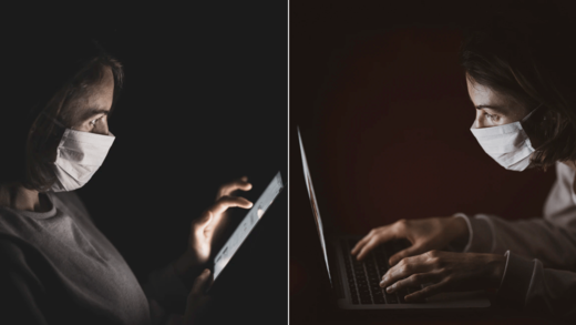 mask wearing with laptop