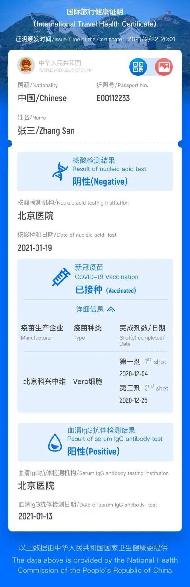 Click to enlarge Chinese vaccine passport
