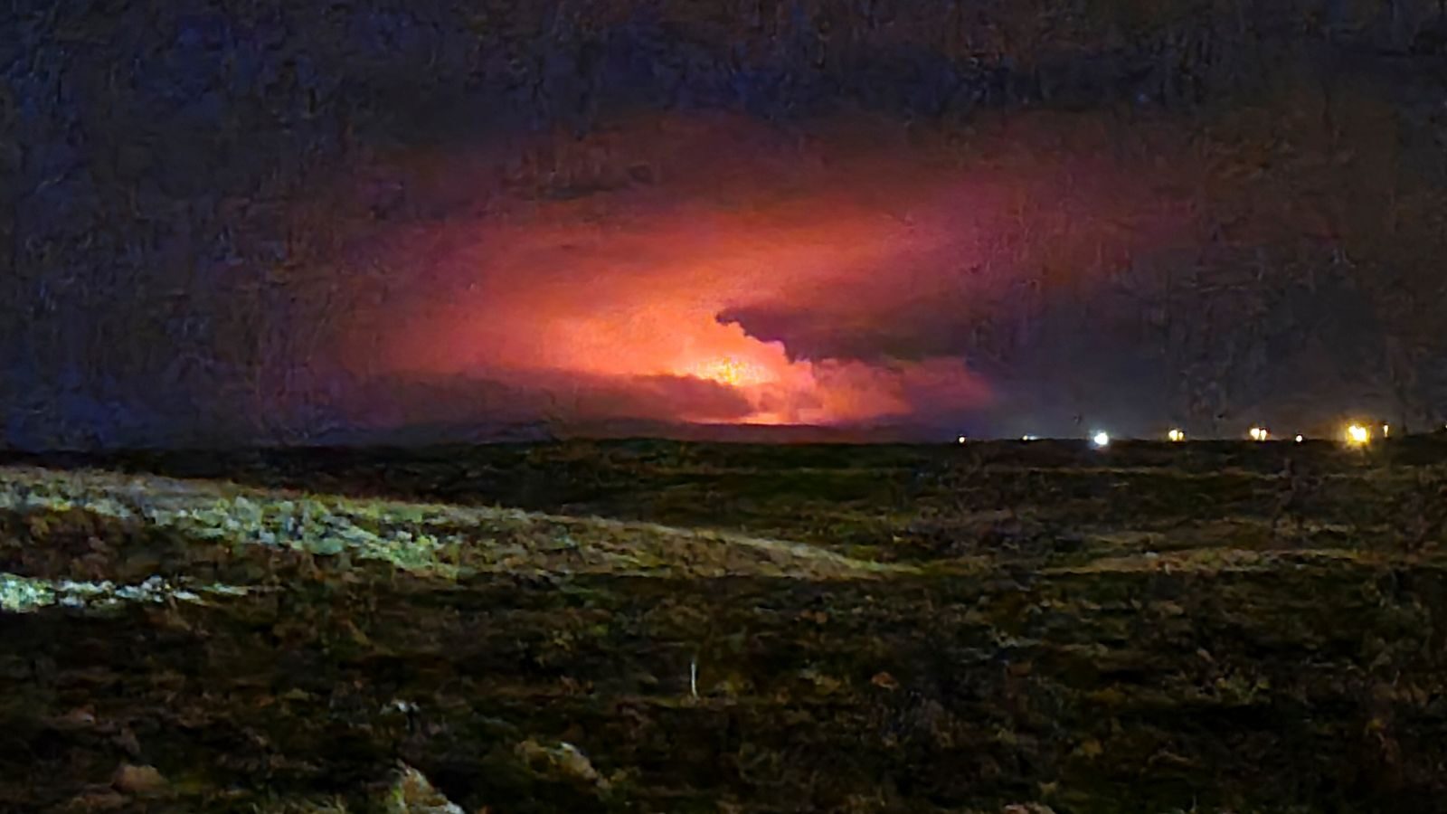 The eruption lit up the night sky.