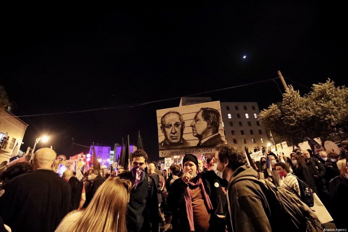 Click to enlarge netanyahu mug shot protest sign