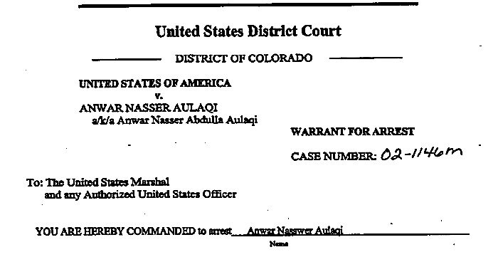 Click to enlarge Aulaqi arrest warrant