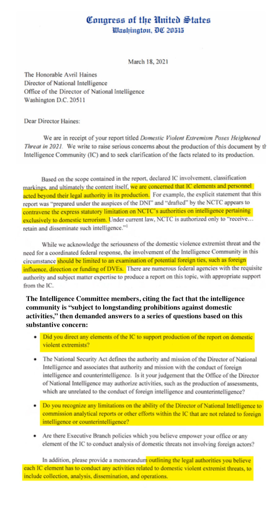 Click to enlarge Congress letter