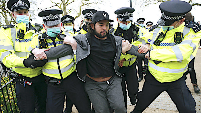 Protester riot police