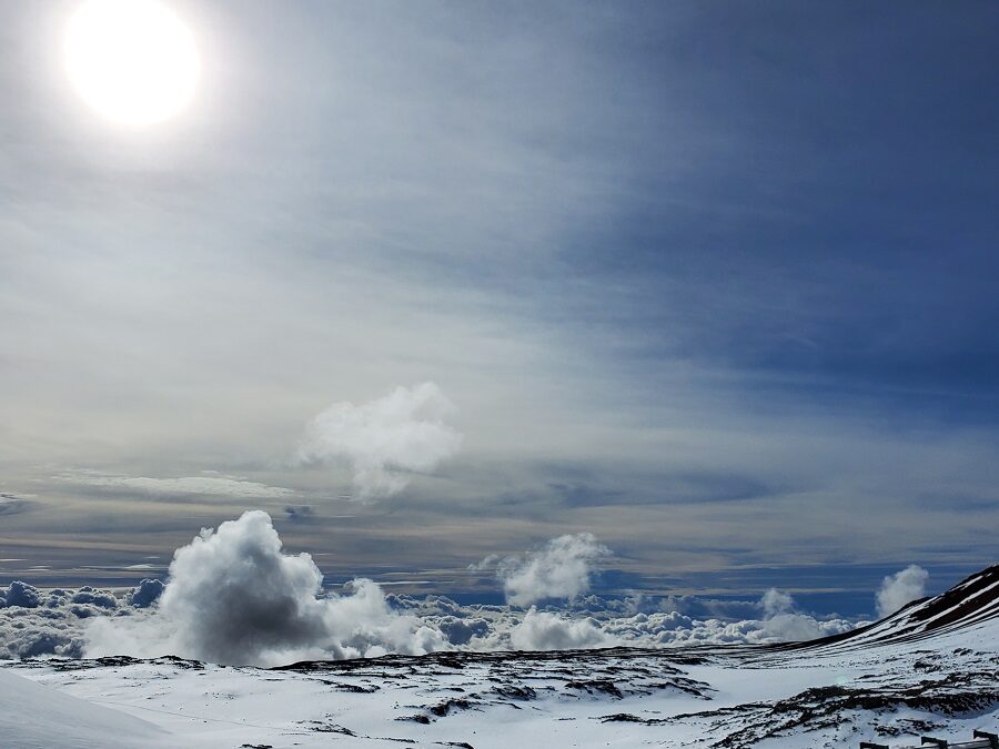 Snow and ice often caps the higher summits of Hawaii, like this view of Mauna Kea, where more snow and ice is expected today on Hawaii’s Big Island.