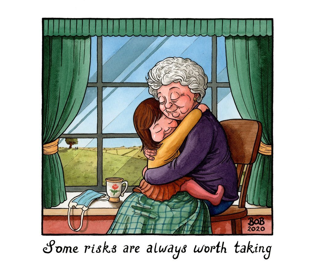 Click to enlarge grandma hug covid cartoon