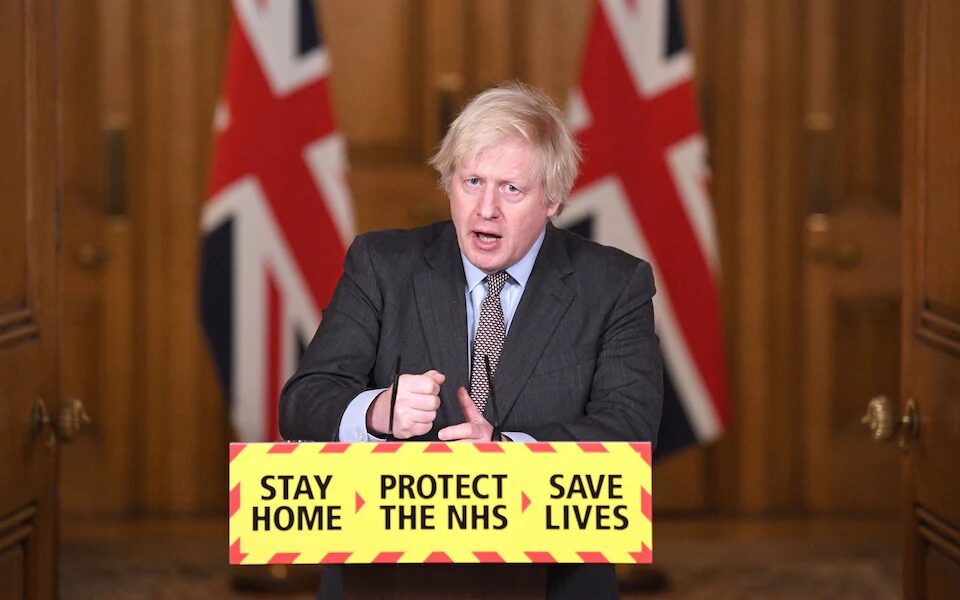 Boris Johnson pounds home the stay at home message at a Downing Street press conference