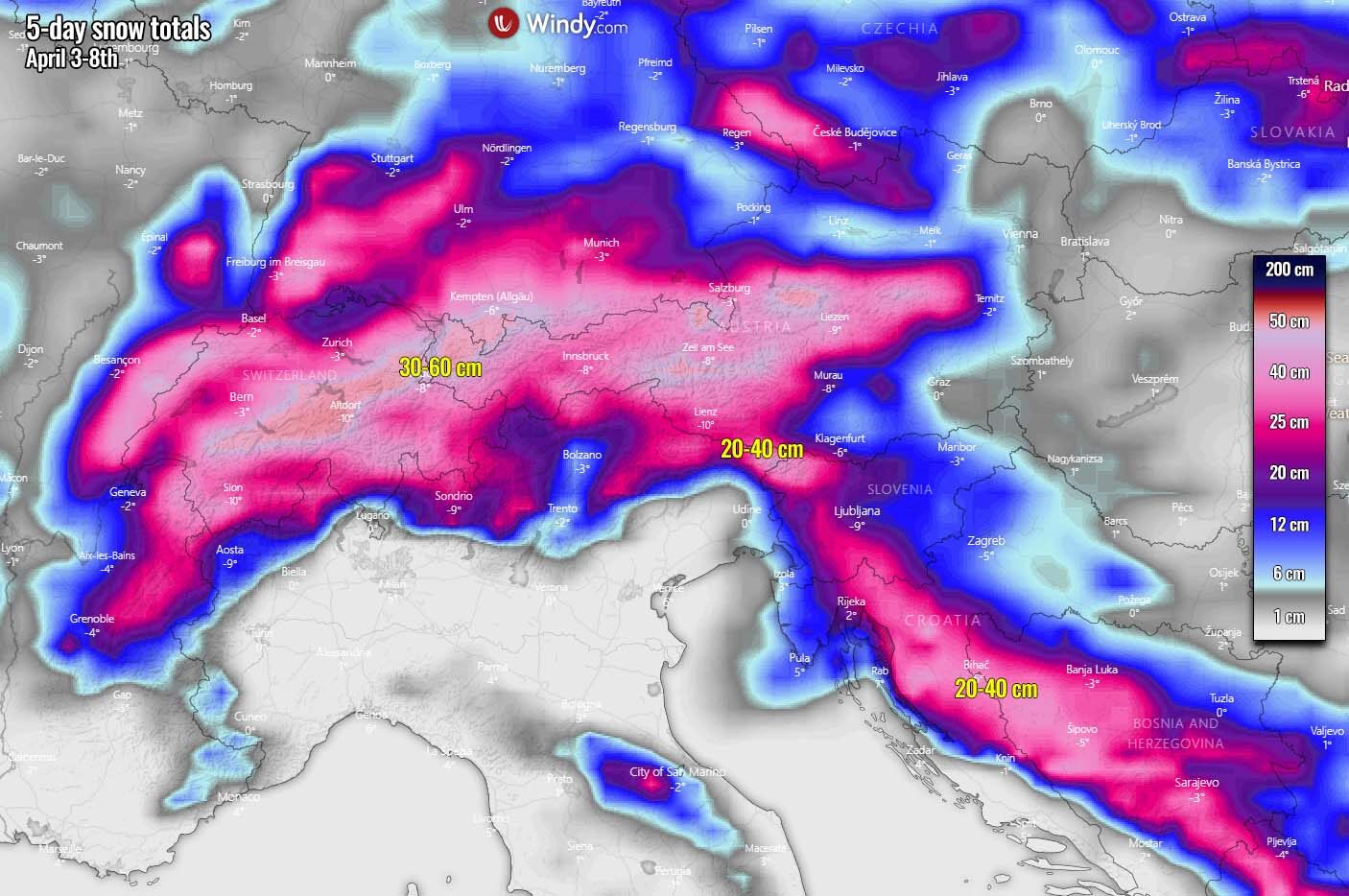 snow forecast alps april 2021