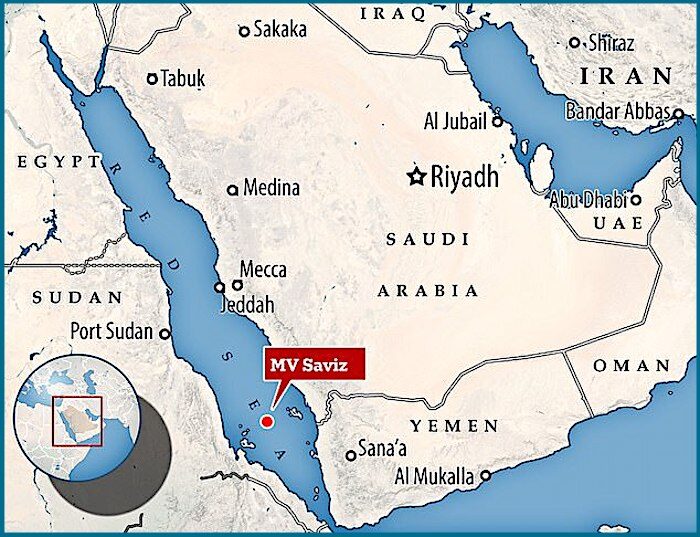 Click to enlarge Red Sea map MV Saviz