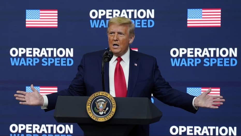Click to enlarge Trump speaks at vaccine press conference