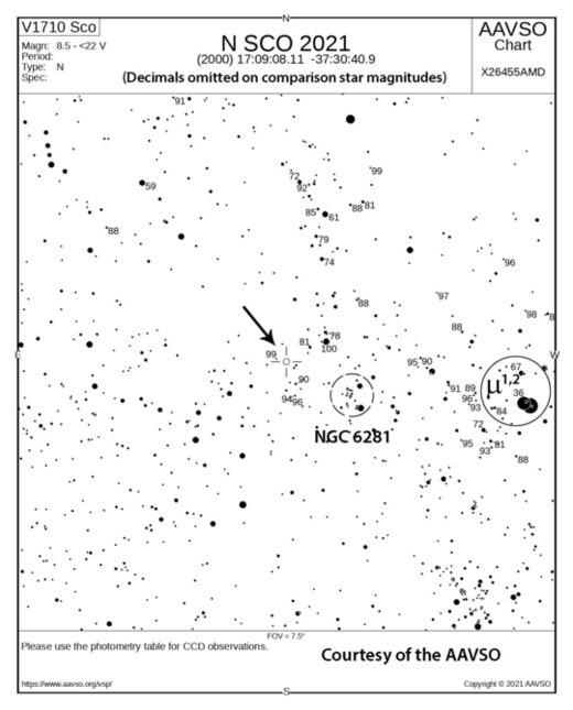 Click to enlarge Map showing location of Nova Sco 2021 on the sky