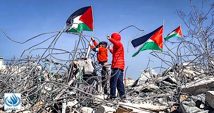 Palestinian kids and flags
