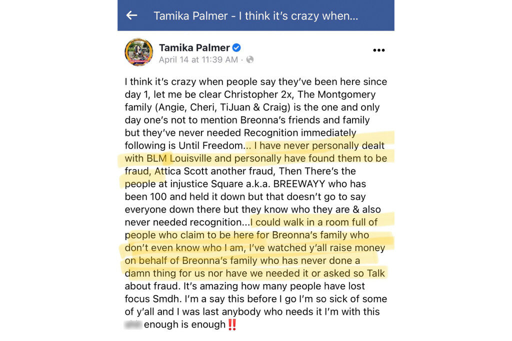 facebook Tamika Palmer mother  Breonna Taylor BLM