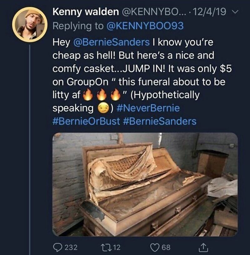 Click to enlarge twitter threat bernie sanders