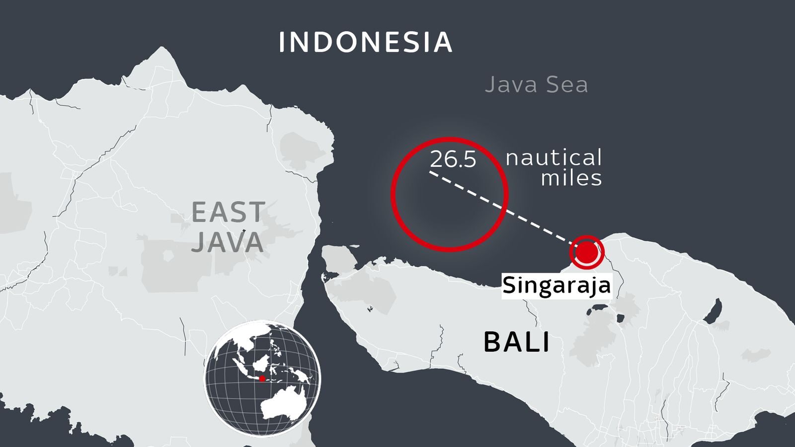 Click to enlarge The submarine was last heard from at a location around 26.5 nautical miles northwest of Singaraja, on the northern coast of Bali